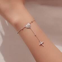 BAMOER Angel Cross Bracelet 925 Sterling Silver Adjustable Chain Women's Religious Faith Jewelry Guardian Spirit - Silver - View 7