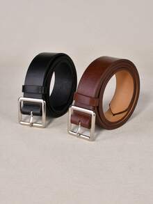 2pcs Solid Buckle Decor Wide Waist Belt, Versatile Student Style Suitable For Daily Use - Multicolor - View 4