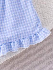 2 st set med rutig skjorta och shorts för babyflickor, avslappnat och uppfriskande, kortärmad, lätta sommarkläder för utomhusbruk - Babyblå - Visa 9