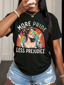 More Pride Less Prejudice Women's Rainbow Pride T-Shirt, Vintage Graphic Tee, LGBTQ Pride Festival T-Shirt, Unisex Casual Top, Summer Outfit, Pride Month Gift, 220g - Unisex Vintage Urban Style T-Shirt, Loose Fit, Cotton, Short Sleeve, Round Neck, 100% Pure Cotton. - 黑色 - 查看 3