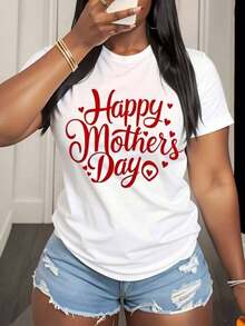 Mother's Day T-Shirt, Gift For Mom, T-Shirt With Cute Red Letters, Casual Top For Women, Clothing For Mother's Day Celebration, 220g - Urban Vintage Style, Unisex Short Sleeve Round Neck T-Shirt Made Of 100% Pure Cotton. - 白色 - 查看 3