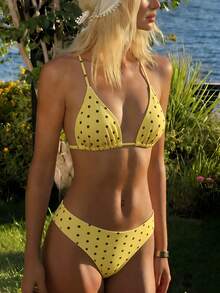 Sexy Bikini For Women 2026, Polka Dot Print With Adjustable Drawstring Design – Beach Swimsuit - FF1319-YE新增 - 查看 12