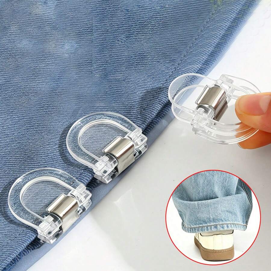12/6pcs Transparent Pant Leg Clips, Invisible Hem & Sleeve Fixers, Adjustable Transparent Non-Slip Pant Leg Clips, Reusable Denim Cuff Holders