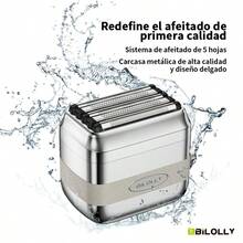 BiLOLLY Afeitadora eléctrica portátil para hombre, afeitadora de 5 cuchillas para recortar la barba, afeitado rápido y suave, afeitadora de viaje recargable por USB fabricada en aleación, ideal para el uso diario, viajes de negocios, viajes, arreglo personal sobre la marcha y perfecta como regalo - Plateado - Ver 8