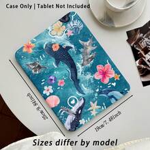 Funda protectora de tableta de cristal acrílico con patrones de delfín, concha marina, estrella de mar y florales, compatible con modelos de tableta Honor/Apple y otros populares, con soporte plegable, esquinas reforzadas de silicona, función de activación/suspensión automática, ranura para bolígrafo incorporada, soporte ajustable de varios ángulos - Protección diaria perfecta, regalo ideal - Multicolor - Ver 3