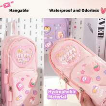 Estuche para lápices de gran capacidad y color rosa kawaii - Organizador de papelería con 3 compartimentos lindos para guardar útiles escolares, de oficina y de viaje | Regalo ideal para niñas y amantes del arte - Multicolor - Ver 2