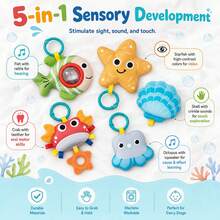 Baby Stroller Hanging Toy Ocean Animal Rattle With Pull String, Detachable Rattle, Battery-Free - Multicolor - View 9