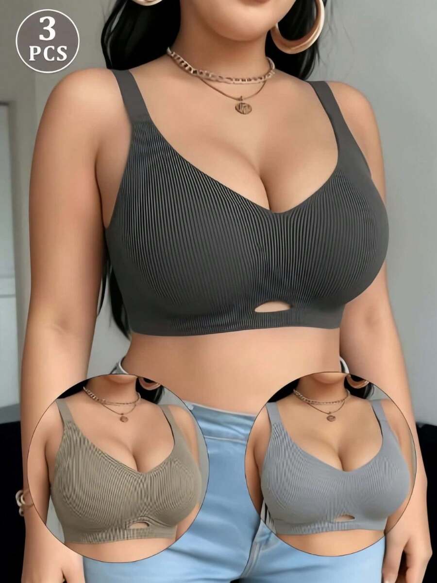 3件組無縫聚乳防下垂乳膠果凍軟支撐固定杯女款小胸運動內衣 - 彩色 - 查看 1