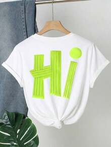 Camiseta Casual de Manga Corta con Estampado de Letras para Hombre, Color Negro de Verano - Blanco - Ver 3