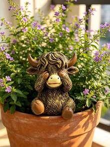 Highland Cow Resin Pot Hugger Set - Cute "See No Evil, Hear No Evil, Speak No Evil" Calf Figurines, Ideal For Plant Pot Edges, Balconies & Garden Decor. Adds Whimsical Farm Charm To Indoor And Outdoor Spaces,Garden,Outdoor Decor,Garden Stuff,Garden Statues - New Model - View 5