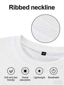 Quick-Drying Men's Summer Printed Shirt, Casual Crew Neck, Short Sleeve, Breathable Micro-Elastic Knit Top, Versatile Shirt For Running, Fitness, Beach Vacations, And Everyday Wear. Loose And Comfortable. - 白色 - 查看 3