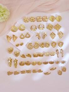 Vintage Leaf Stud Earring For Women Charm Gold Earring,Waterproof Stainlees Steel Jewelry Summer Vacation Jewellery For Wedding Party Daily Gift - Gold - View 8