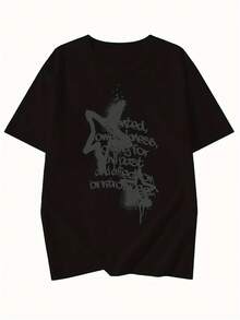 Women's Short-Sleeved T-Shirt With Letter Print And Black Design, Versatile And Loose-Fitting Summer Top With A Round Neck. New 2026 CCLP Model - 黑色 - 查看 2