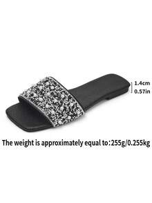 Giày sandal đế bằng màu trơn thời trang mới nhất, kiểu dáng bất đối xứng, thanh lịch, thích hợp đi biển, dự tiệc cưới, công sở, mùa xuân/hè cho nữ. - màu đen - Xem 6