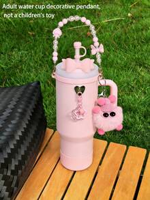 7-Piece Tumbler Accessory Set, Suitable For 30oz/40oz Cups, Includes 10mm Straw Lid, Bow Decor, Pearl Handle Chain, Heart Charm, Plush Ball, Star Pendant, Silicone Sleeve, Cute Student Style Decorations, Suitable For Women, Fashion Accessories, Gifts, Souvenirs, Valentine's Day, Back To School, Graduation, Outdoor Activities Like Camping - Multicolor - View 3