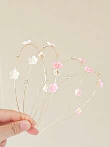 2pcs Girls' Elegant Rhinestone & Pearl Flower Double-Layer Metal Thin Headbands, Suitable For Daily Wear - Multicolor - View 6