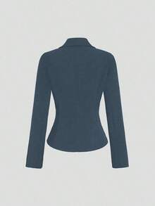 Clasi Blazer casual de unicolor, otoño - Niebla azul - Ver 3