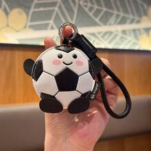 1pc Mini Cute & Energetic Football Style PU Leather Keychain, Cartoon Black & White Football Figurine Zinc Alloy Keyring - Multicolor - View 7