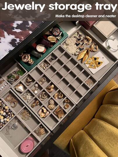 8pcs/Set Jewelry Display Tray, Jewelry Box, Cosmetic Organizer, Multi-Function Accessory Storage & Display Box, Stackable Jewelry Organizer Tray, Desktop Jewelry Storage Display Box, Suitable For Earrings, Necklaces, Rings, Bracelets, Pendants, Lipsticks, Pearls, Brooches, Elegant And Convenient Bedroom Accessories