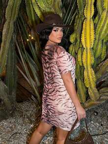 Vestido de hombros caídos de malla transparente - Multicolor - Ver 2