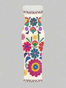 Vestido ajustado con estampado floral retro y estilo bohemio casual para mujeres, adecuado para vacaciones de verano - Multicolor 9 - Ver 2