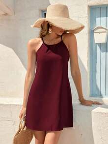 Vestido de tirantes sólido - Burdeos - Ver 3