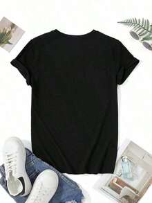 Women's Casual Summer Short Sleeve Crew Neck T-Shirt, Fun Wizard Of Oz Print, Loose Fit, Summer Tops, Women's Tops, For Daily Outings, Mother's Day Gift, Black, Short Sleeve - 黑色 - 查看 2