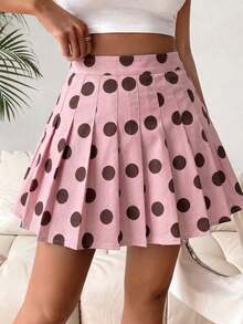 Falda pantalón casual de talle alto con pliegues y rayas para mujer - Rosa 2 - Ver 7