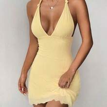 PETITE Women Light Yellow Mesh Halter Dress,Summer Dresses,Summer Dresses For Women,Pastel Dresses For Women - Blanco - Ver 8