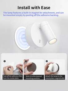 LED Magnetic USB Rechargeable Wall Lamp Spotlight, Wireless No Drilling Bedroom Bedside Reading Light, Ambient Lighting For Paintings - 彩色 - 查看 8