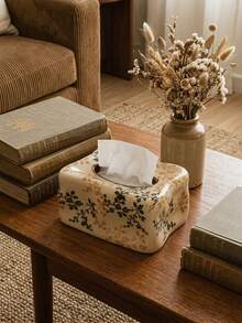 1pc Vintage Floral Ceramic Tissue Box, With Cracked Glaze Surface, Bohemian Style Home Decor Tissue Box - Multicolor - View 7