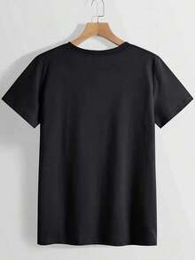 Camiseta de Mujer con Estampado de Letras y Cuello Redondo, 100% Algodón, Ropa de Verano para Mujer, Top Casual de Manga Corta para Primavera y Verano, Ropa de Mujer, Camiseta de Mujer - Negro 1 - Ver 4