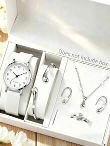 Conjunto de Reloj y Joyas Estilo Gota de Agua Minimalista, Combinación Versátil de 5 Piezas para Uso Diario y Desplazamientos - Multicolor - Ver 14
