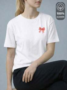 Soft Playera Estampada "100 % ALGODÓN" de Dama - "MINI CHECKED BOW EDITION" TIENDAS KING SHENDY VENDY pattern - Blanco - Ver 6