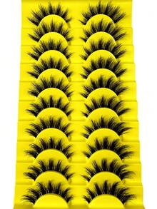 10 Pairs Russian Transparent Stem False Eyelashes, D-Curl Voluminous, Suitable For Daily And Party Makeup, Long-Lasting Natural Look - Black - View 6