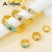 Italian Zirconia Hip Hop Jewelry Set 21k Gold Plated Arabici Fashion Cuff Bangles Rings Middle East Muslim Women Vintage Punk Jewelrys - Style a - View 3