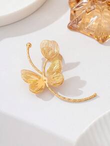 1 chiếc ghim cài áo hình bướm và hoa rỗng, thanh lịch, ngọt ngào, thời trang, món quà trang sức độc đáo dành cho phụ nữ đeo trong các bữa tiệc. - Vàng - Xem 3