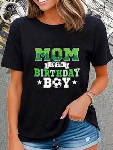 1 Piece 100% Cotton T-Shirt For Soccer Mom, Birthday, Kids Party, Matching Family Set 180g 100% Cotton - 黑色 - 查看 6