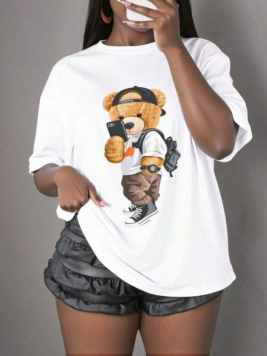 Animal Casual Poliéster Deportivo Oficina Casa - Estilo Vintage Urbano Unisex Camiseta de Manga Corta de Algodón con Cuello Redondo - Blanco - Ver 1