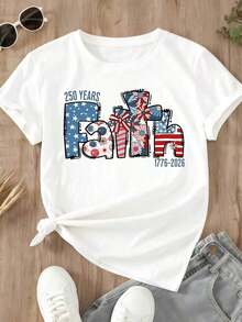 250 Years Of Faith 1776-2026 American Independence Day Patriotic T-Shirt With Floral And Flag Design For Women, Men, Unisex, Celebrate America's Freedom, Birthday Gift, Women's T-Shirts - 白色 - 查看 2