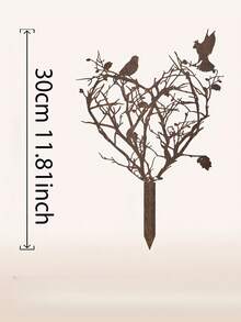 1pc Vintage Heart-Shaped With Bird Branch Garden Stake Sculpture, Ideal Gift For Countryside Lovers On Valentine's Day And Anniversary, Lawn/Patio Retro Decor, Easy Installation, No Electricity Required - C - View 8
