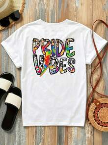 New 180g Short-Sleeved T-Shirt, 1% Cotton, With Front And Back Prints - Vibes, Leopard Print - Fashionable Printed T-Shirt For Women, Short-Sleeved, Suitable For All Seasons,  Clothing - Can Be Worn As A Base Layer In Spring And Autumn Or Alone In Summer, Unisex. - 白色 - 查看 2