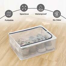 Clear Foldable Shoe Bag - Shoe Box Organizer | Transparent Shoe Rack | Dustproof Shoe Cover | Space-Saving Sneaker Box | Foldable & Easy To Clean - 無色 - 查看 3