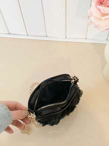 3D Lace Flower Heart Bag, Sweet Unique Multi-Purpose Chain Shoulder Crossbody Bag - Black - View 9