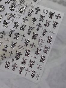 1片天使星星美甲贴纸，可爱5D暗黑系列美甲饰品，手工美甲贴片，美甲配件，女孩和女士的最佳美甲产品，美甲贴纸，Y2K美甲艺术 - 彩色 - 查看 10