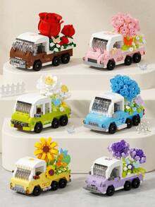 352 pezzi Set di mattoncini da costruzione mini per ragazzi e adulti dai 14 anni in su, kit di assemblaggio di un camion con girasole giallo, modello da collezione per decorazione da scrivania, giocattolo creativo, regalo per compleanno/festa della mamma - Multicolore - Visualizzare 2