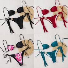 Sexy Two-Piece Bikini For Women, Adjustable Lace-Up Design With Starfish Embellishment, Solid Color - FF1179-bK - View 2