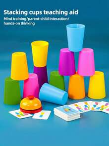 Toddler Stacking Cups Learning Toy, Color Sorting Speed Stacking Game With Challenge Cards, Early Educational Interactive Toy For Kids, Ideal For Preschool Learning & Parent-Child Interaction - Multicolor - View 3