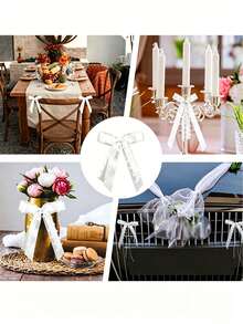 48pcs White Lace Bow Ribbons Wedding Car Rearview Mirror & Chair Back Decorative Bow Ribbons DIY Gift & Floral Packaging Heart-Shaped Bow Ribbons Suitable For Weddings, Parties, And Home Decor - White - View 8