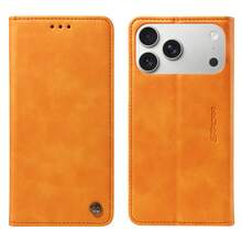Business Style PU Leather Flip Phone Case, Shockproof Anti-Fall Wallet Cover With Stand Function For Galaxy S8/S9/S10/S20/S21/S22/S23/S24/S25/S26/Plus/FE/Ultra/Note 10/Note 20 - Orange - View 2